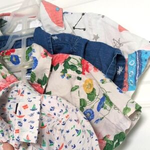 White and Blue Button Down Shirt with Artistic Pattern